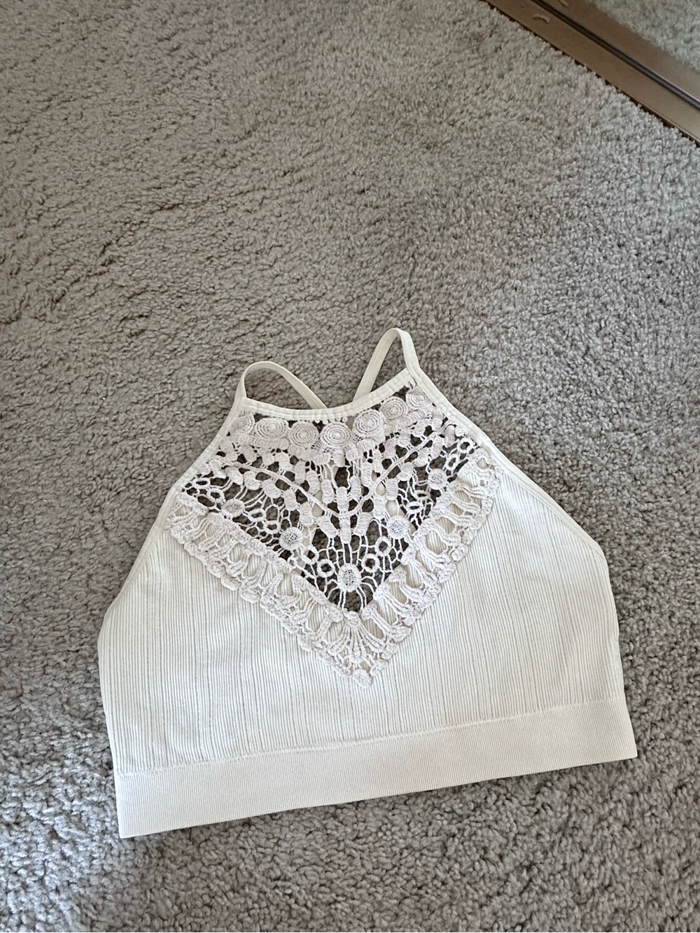 Boutique Cream Crochet Lace High-Neck Bralette - Picture 1 of 6